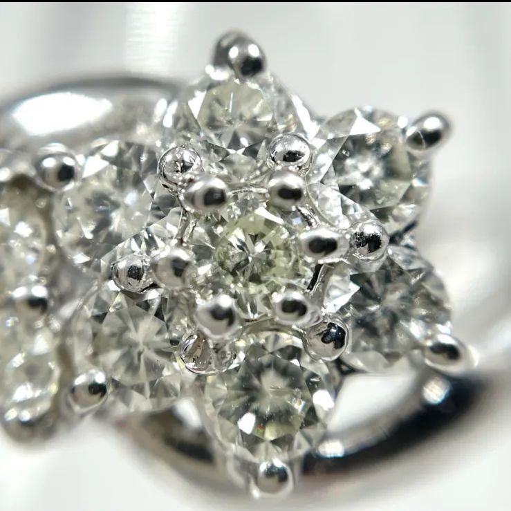 Pt900 デザイン フラワー 指輪 天然ダイヤモンド 1円～ジュエリー極素敵なフラワーデザイン輝く！良質天然