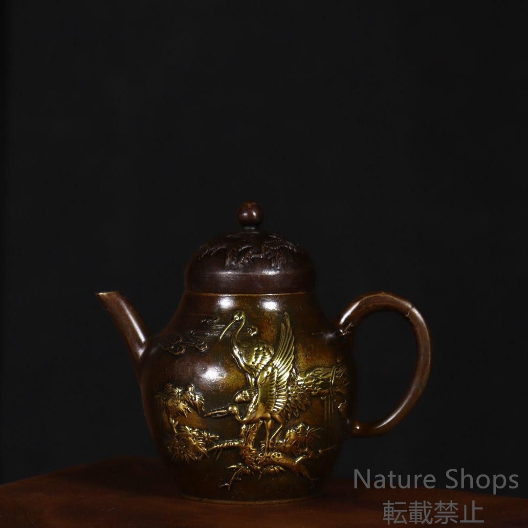 銅 細工 龍鳳提梁壺 茶壺 酒壺 茶道具 工芸品 美術品 置物 Amazon.com: 黄铜龙凤壶水滴壶仿古双龙壶工艺品摆件茶壶家居