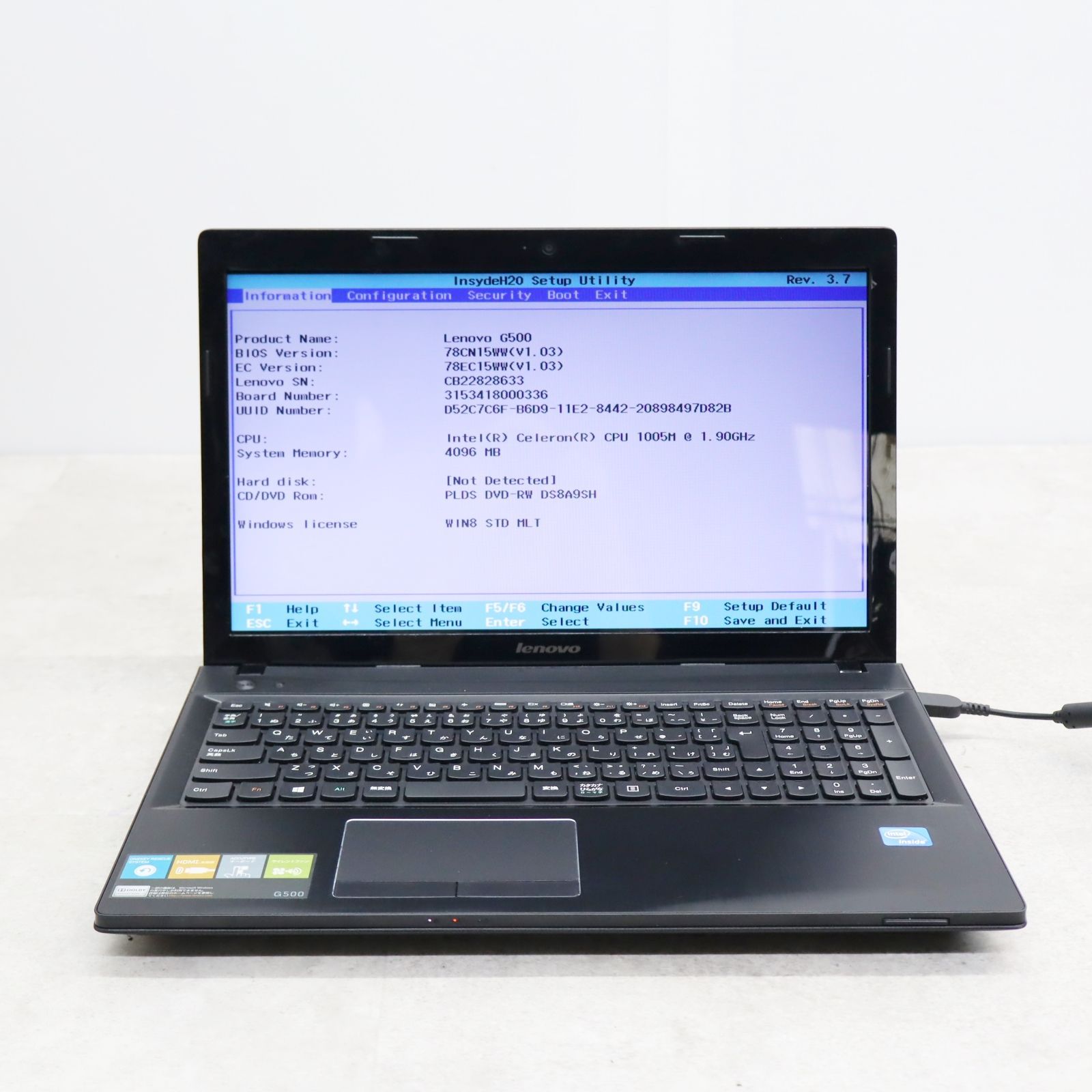 現状品 ｜15.6型 ノートパソコン ブラック｜Lenovo レノボ G500 Celeron メモリ4GB HDDなし｜  P3632