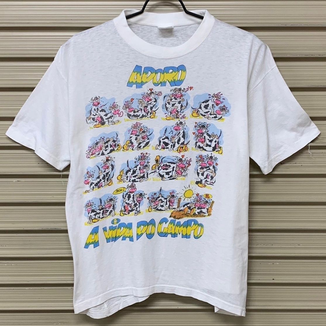 90s 四十八手 エロT 半袖 Tシャツ アニマル系 牛 ウシ プリントデザイン 白 古着 古着屋 埼玉 ストリート オンライン 通販 アメカジ ビンテージ 2403807