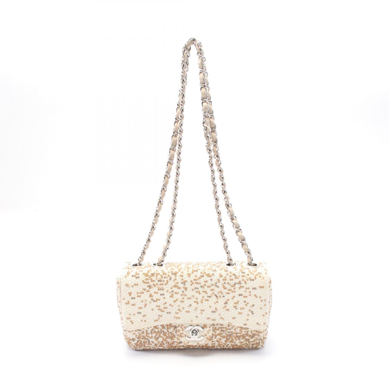 シャネル CHANEL ショルダーバッグ ミニマトラッセ20 A01163 ナチュラル|ベージュ その他 スパンコール チェーンショルダー レディース Used A
