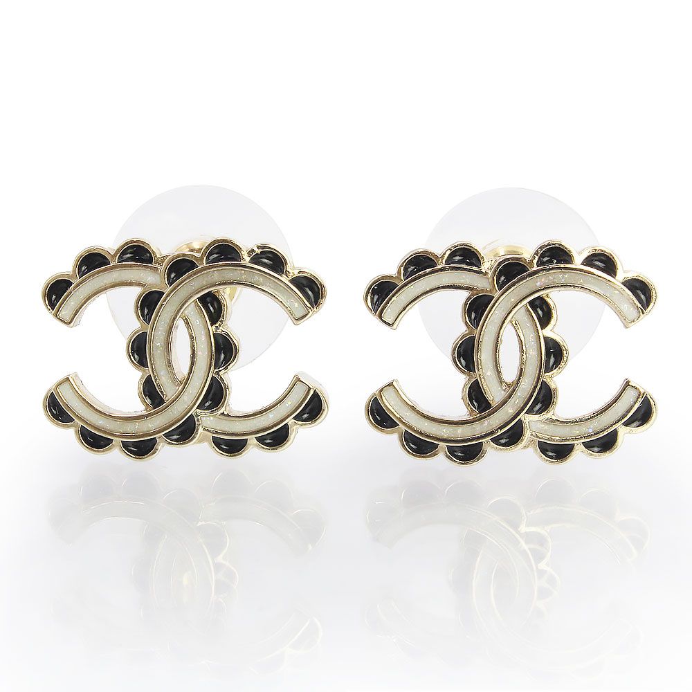 シャネル ココマーク ピアス ゴールド ホワイト ブラック ABE184 CHANEL