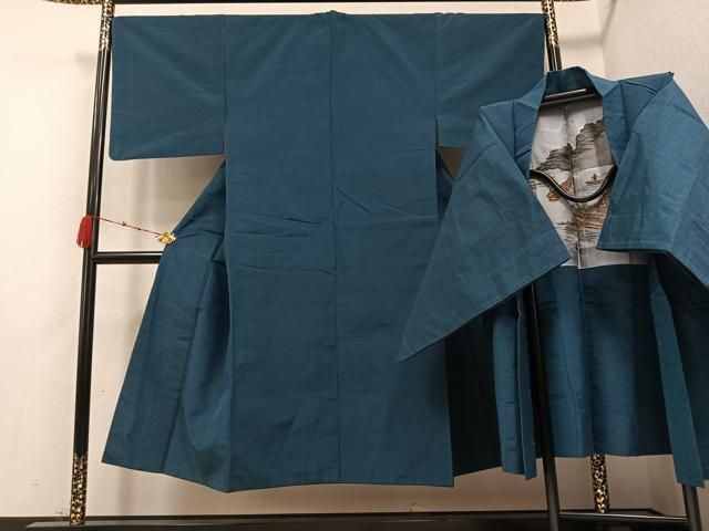 平和屋着物●男性 紬 アンサンブル 色無地 褐返し色 正絹 AABB0398ph