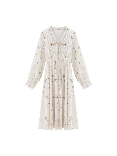 ワンピース フレアワンピース ロングワンピ ロング丈 長袖 Vネック