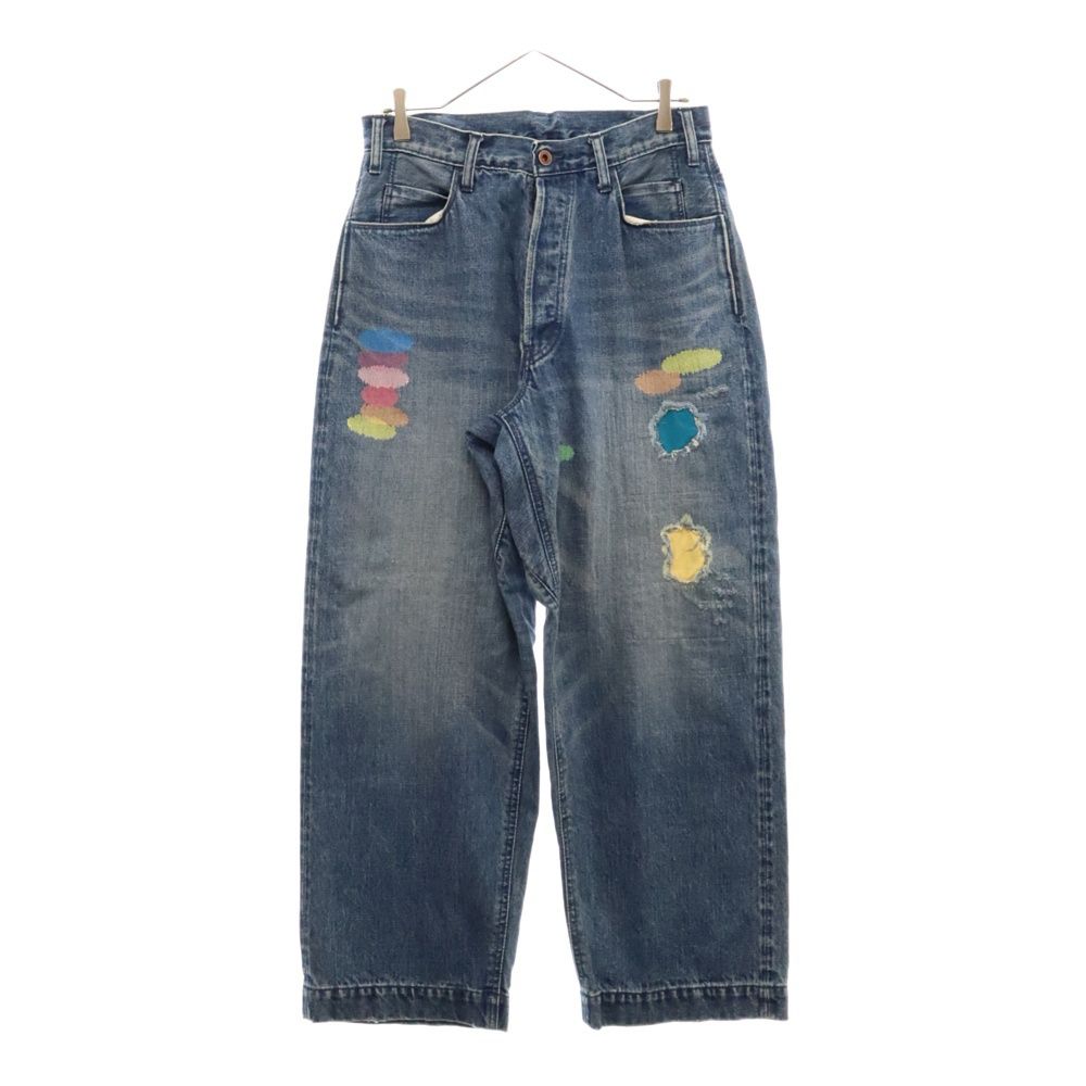 BRU NA BOINNE ブルーナボイン HAPPY ビュッシュ 7348 マーチデニム ドーナツボタン ブルー インディゴ ペイント ダメージ加工 デニムパンツ BRU NA BOINNE (ブルーナボイン) HAPPY ビュッシュ 7348 マーチデニム