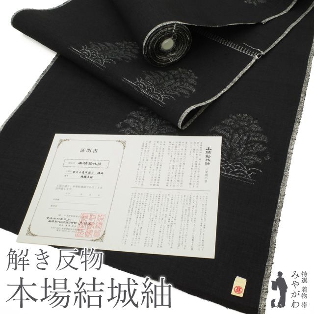 美リペア 重要無形文化財 本場結城紬 160亀甲 地機 解き反物 リサイクル 高島屋 扱い 黒地 鶏頭文様 結城紬 カジュアル 春 秋 冬 最大身丈165 最大裄68 Ｌサイズ みやがわ ar0150