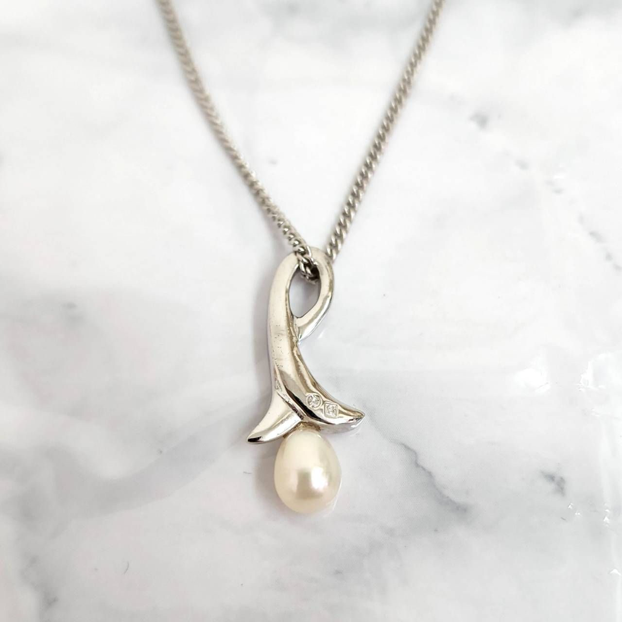 TASAKI 真珠 一粒パールネックレス　未使用 TASAKI - 田崎真珠☆美品 一粒 パールネックレス シルバー 刻印
