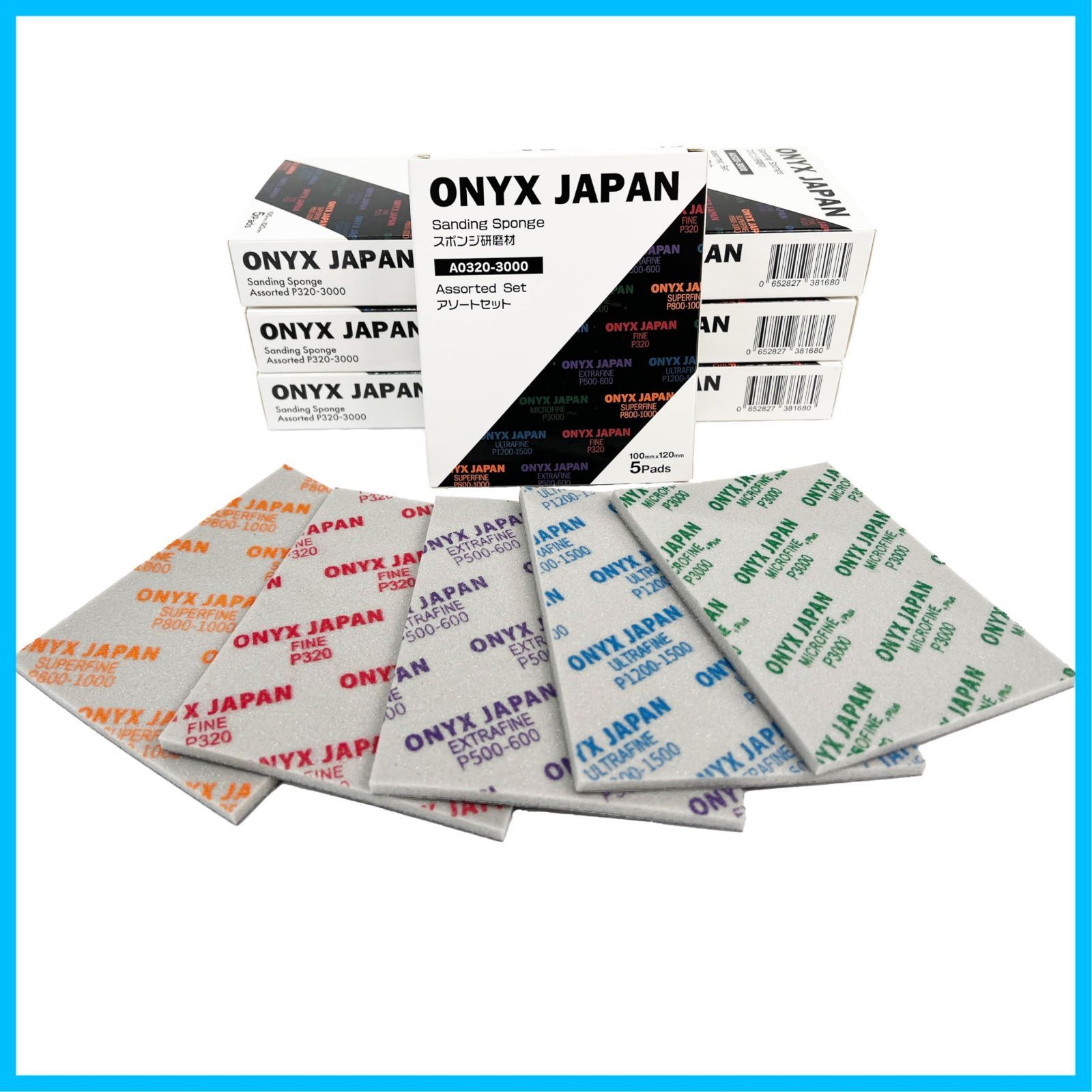 在庫 5枚セット サンドペーパー 研磨材 アソート5種類各1枚 サンディングスポンジ JAPAN P320-3000 ONYX