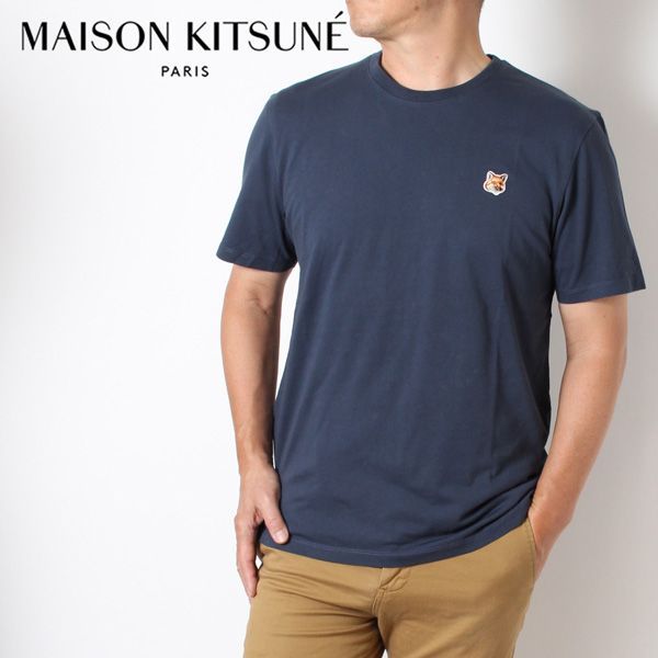 24SSモデル メゾン キツネ MAISON KITSUNE  フォックスヘッド パッチ レギュラー Tシャツ【INK BLUE(NAVY)】 LM00104KJ0008  P476/【2024SS】m-tops