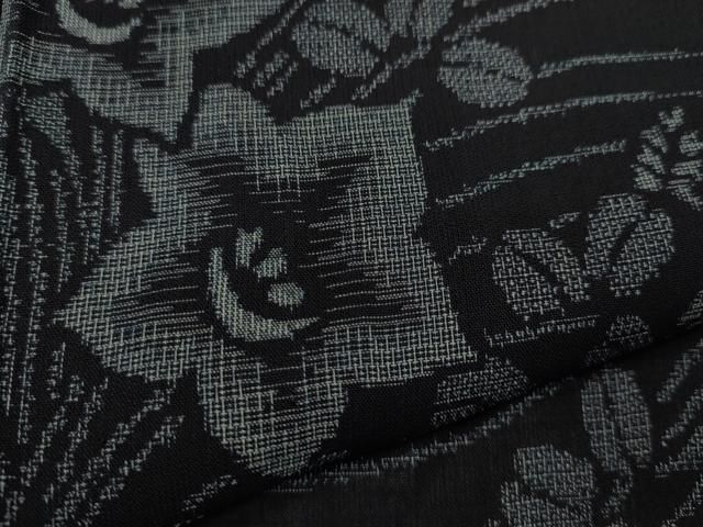 平和屋2□夏物 訪問着 紗 刺繍 草花文 黒地 逸品 未使用 DAAG6569wb