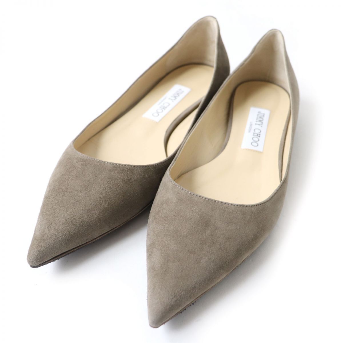 美品☆ジミーチュウ LOVE FLAT ロゴ金具付 ポインテッドトゥ 