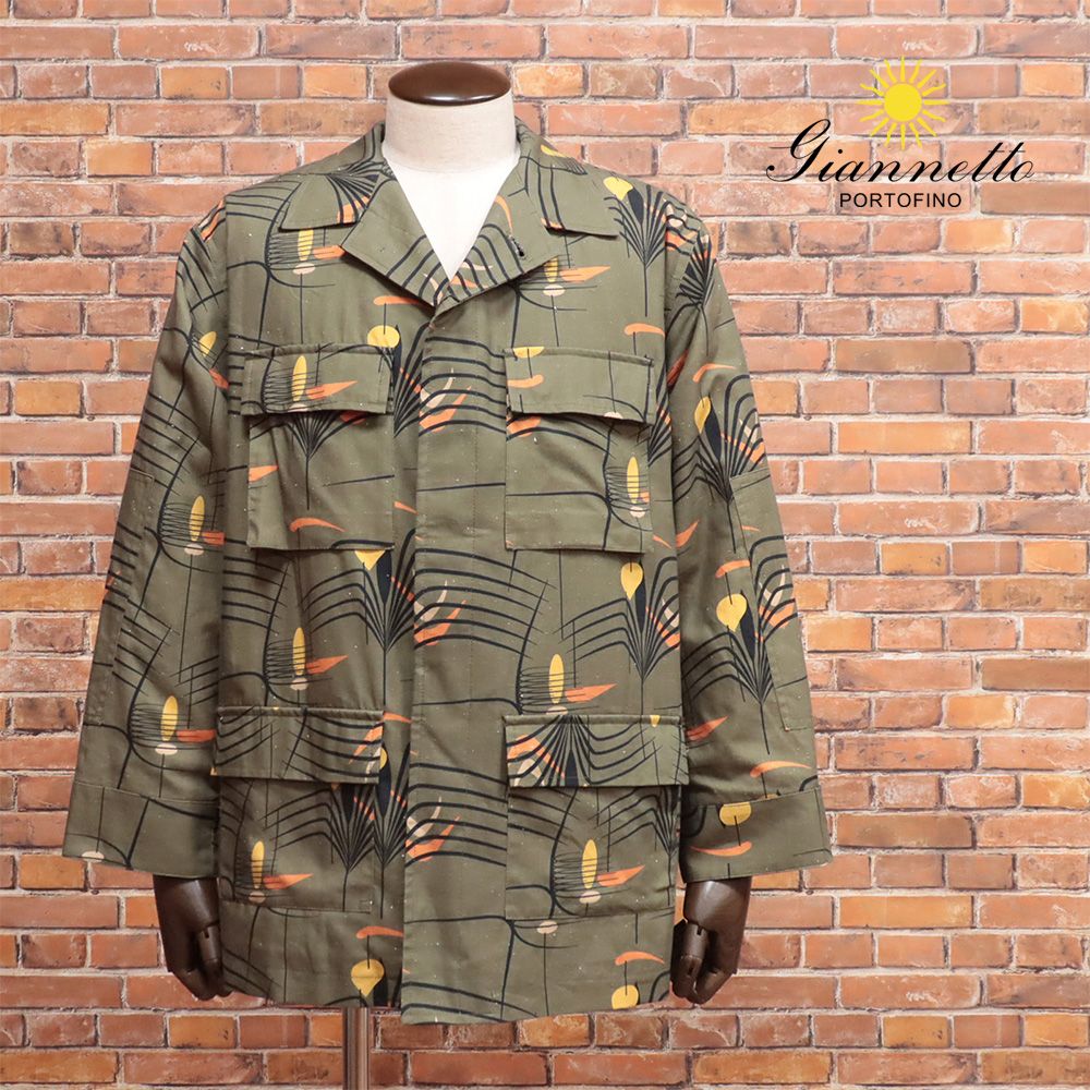 秋冬 GIANNETTO 48サイズ 中綿ミリタリージャケット G-41 JACKET 幾何学プリント イタリア製 ジャンネット カーキ md320