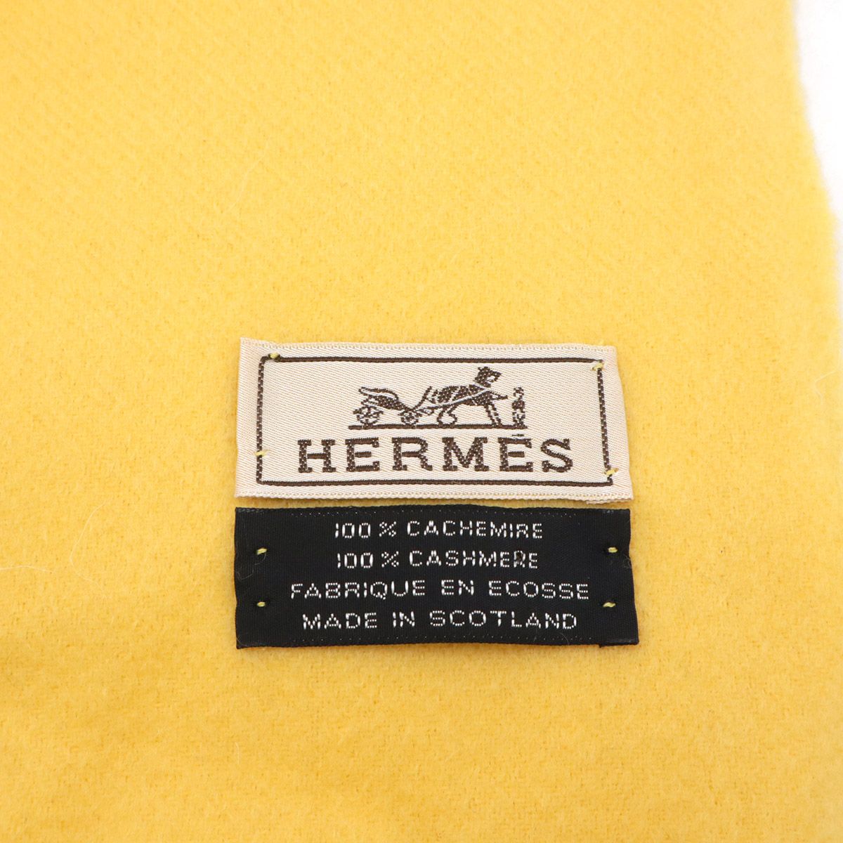 HERMES エルメス マフラー ストール フリンジ ロゴ刺繍 カシミヤ