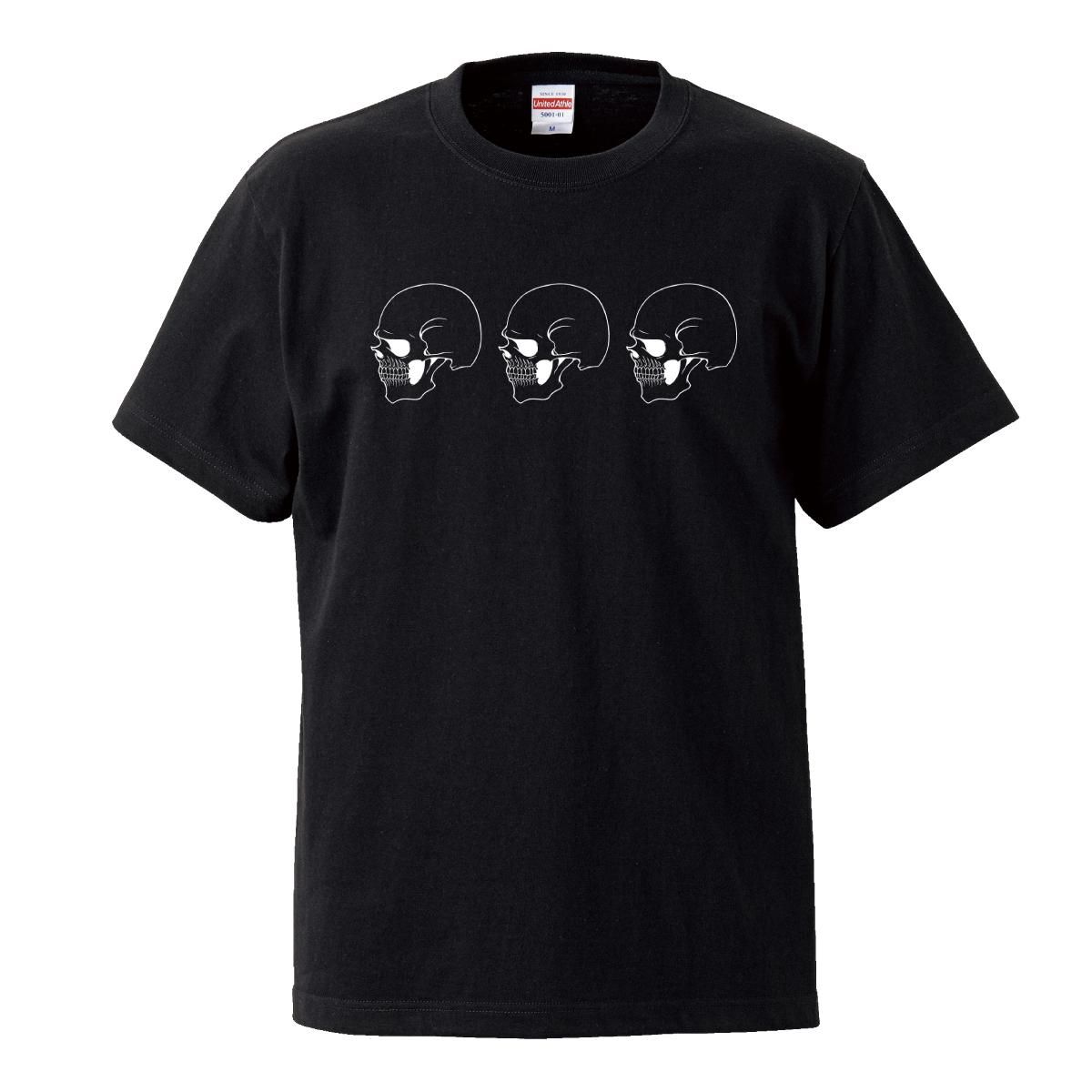Tシャツ メンズ 半袖 黒 ブラック スカル3 ドクロ 髑髏 骸骨 横顔 