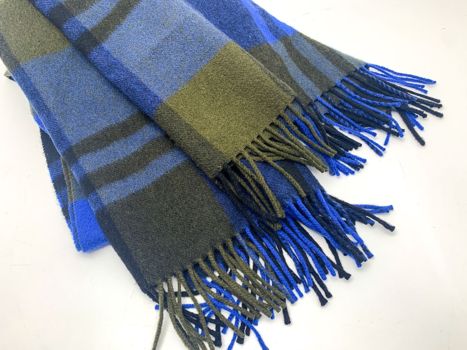 【美品】Joshua Ellis カシミヤ大判 ストール ライトブルー カーキ Joshua Ellis ジョシュアエリス マフラー レディース Ripple