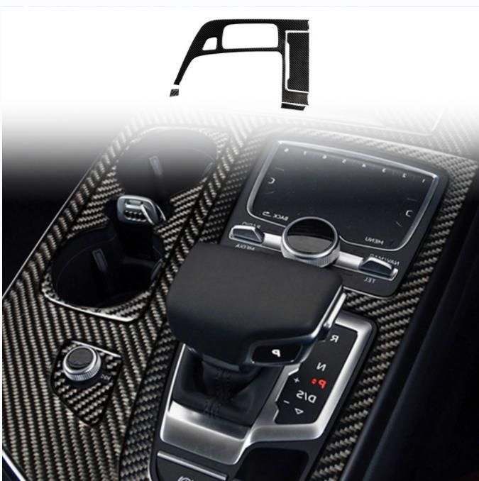 アウディ Q7 4M 2015年- 右ハンドル用 内装インテリアステッカー ギアシフトパネルカバー 外側3Ｐ カーボン柄