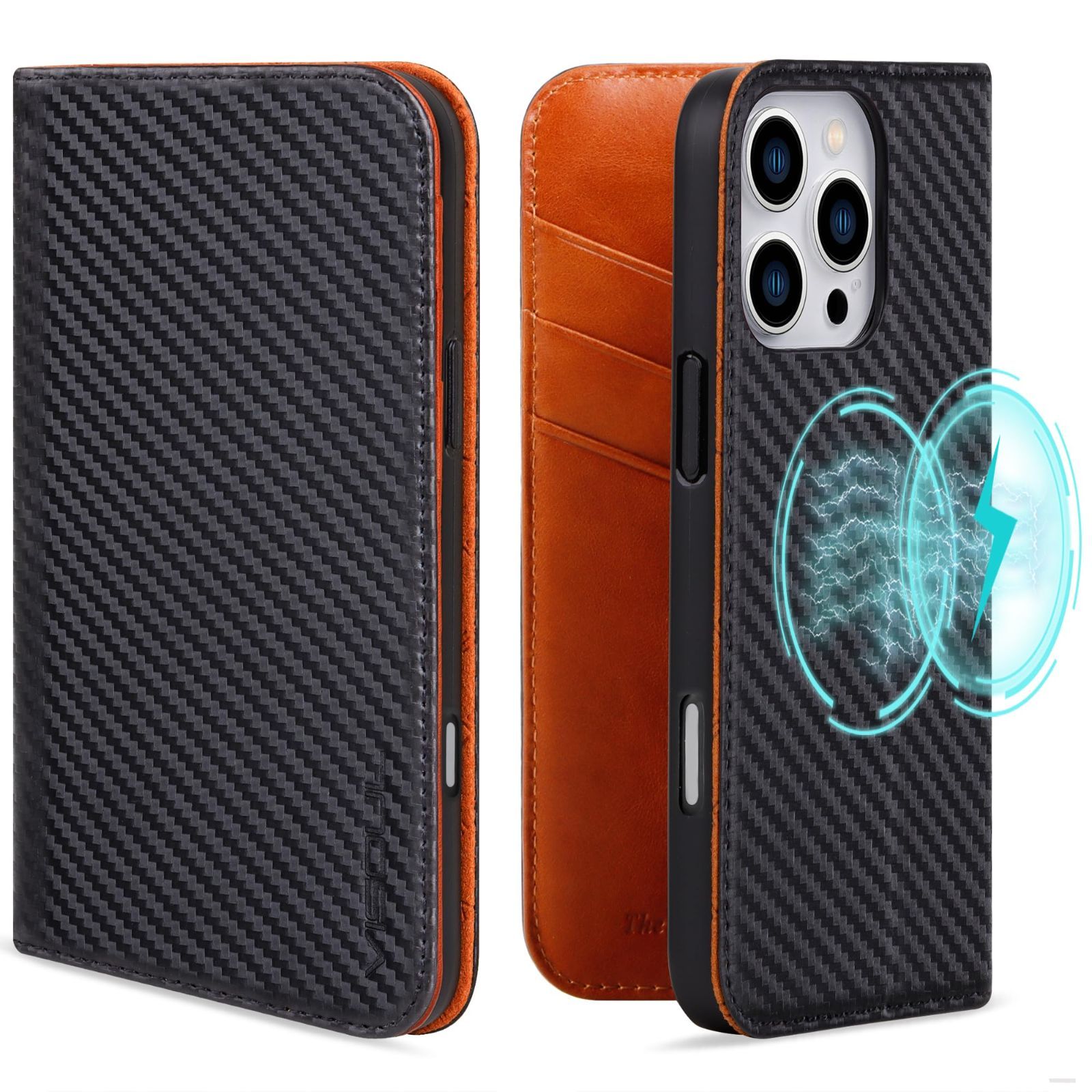【人気商品】手帳型ケース アイフォン16 Pro Pro ケース レザーケース カード収納 スマホケース ワイヤレス充電対応 本革 携帯ケース 全面保護 手帳型 マグネット 対応ケース 柔軟なTPU素材 iPhone16 カーボンレザー VISOUL ブラウン