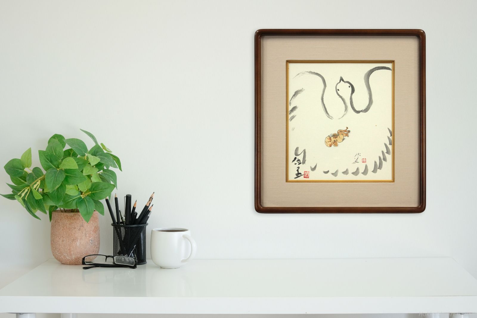 丸木位里 赤子と鶴 水彩 水墨画 絵画