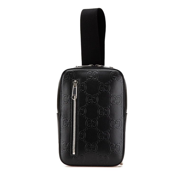 グッチ GGエンボス ボディバッグ クロスバッグ 700431 ブラック パンチングレザー メンズ GUCCI 222-03412