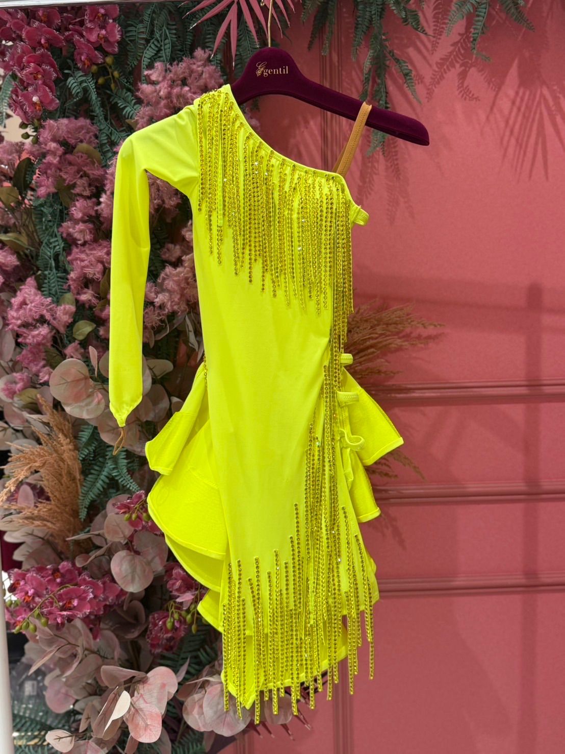 社交ダンス gentil ジャンティ authentic 蛍光 イエローラテンドレス サイズXS 252207013