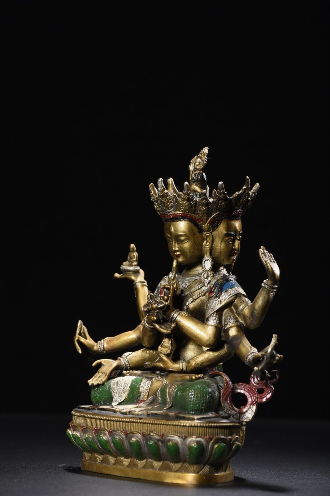 銅製 金鍍 彩繪 三面八臂尊勝仏母像 仏像 仏教古美術