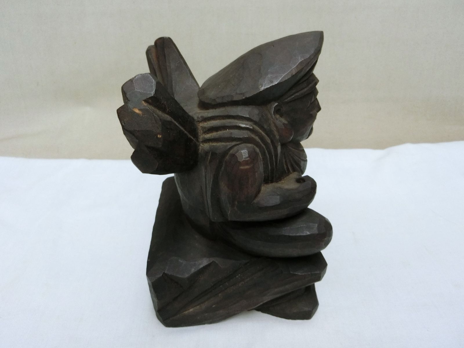 木彫り 恵比寿様 黒々と時代色 顔立ち良好 骨董古美術】七福神