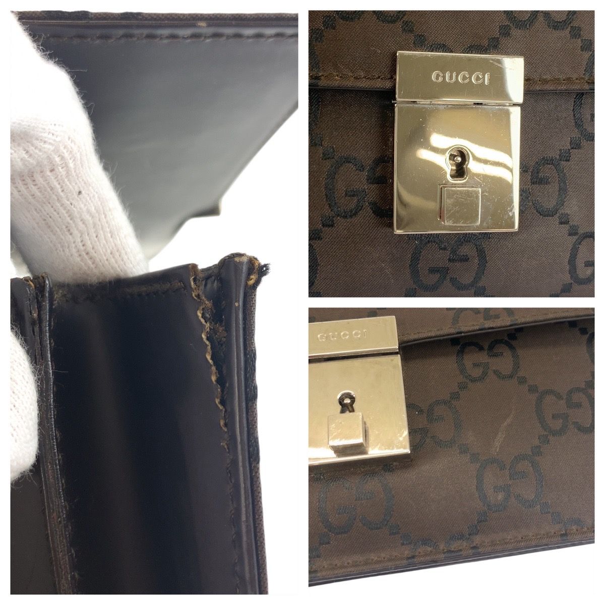 GUCCI グッチ GG柄 ブラウン シルバー金具 ナイロン 018 1600
