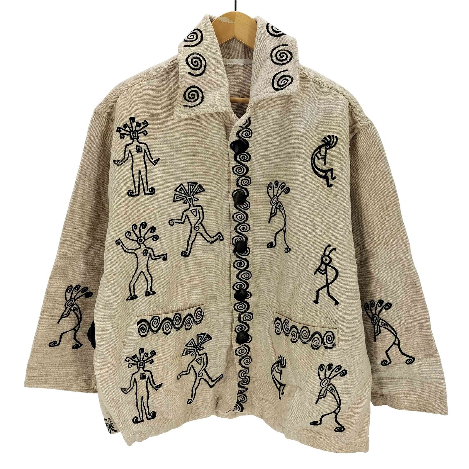 ユーズドフルギ USED古着 vintage Mexico 民族 総柄シャツジャケット ウッドボタン メンズ 表記無 