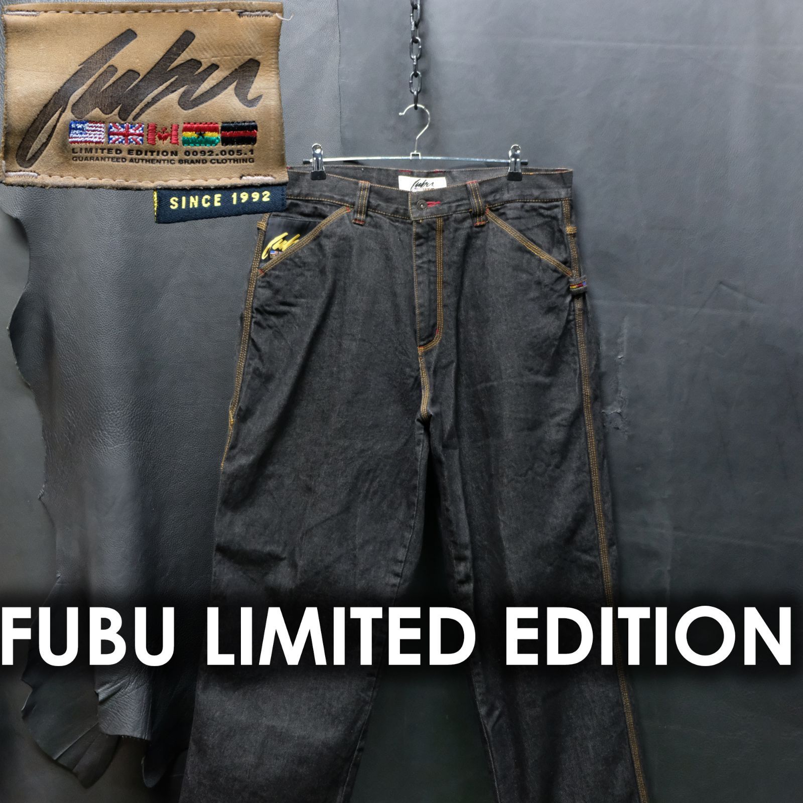 FUBU LIMITED EDITION ブラックデニム ペインターパンツ W36/約