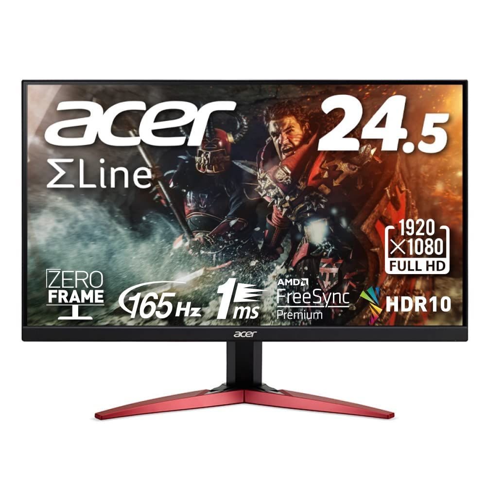 日本エイサー Acer ゲーミングモニター SigmaLine KG251QSbmiipx 24.5インチ VA 非光沢 フルHD 165Hz 1ms (VRB) FreeSync Premium 広視野 [24.5インチ/VA/1ms/フルHD/165Hz]