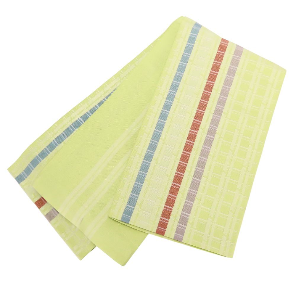 半幅帯 正絹 金銀糸除く イエロー系 マルチカラー 縦縞柄 和装 呉服 和服 きもの レディース 女性