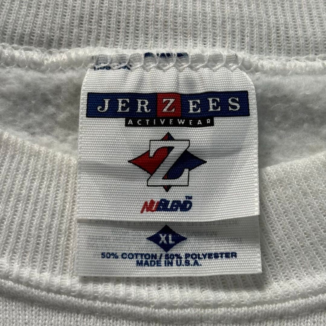 XLサイズ 古着 90s 90年代 USA製 JERZEES カレッジ プリント ウイングフット アメカジ ヴィンテージ スウェット トレーナー 白 ホワイト