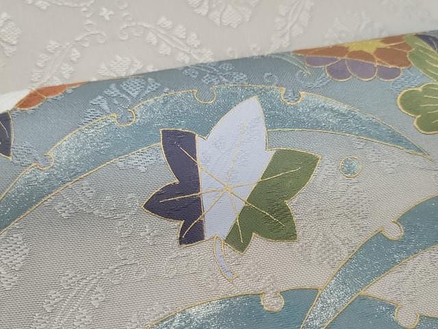 平和屋着物○染色家 岸上純平 太鼓柄袋帯 作家物 光源浮紋織 芝草花文