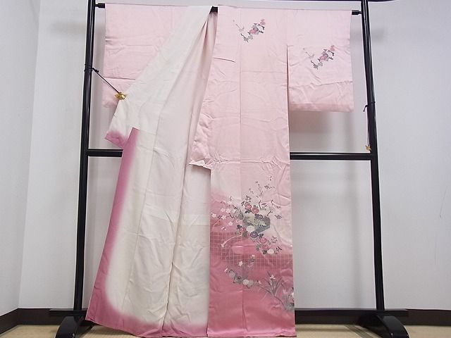 平和屋着物▽訪問着 駒刺繍 舞花文 暈し染め 正絹 逸品 AAAX6849ck