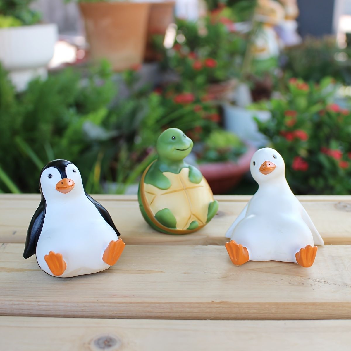 置物 オブジェ ガーデンオーナメント 亀 ペンギン アヒル 3個セット