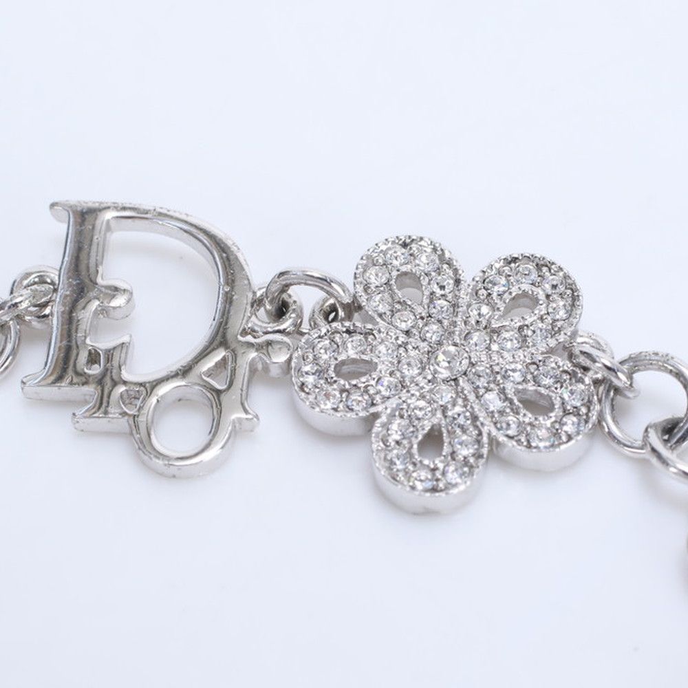 極美品 ディオール ロゴ ラインストーン フラワー ブレスレット