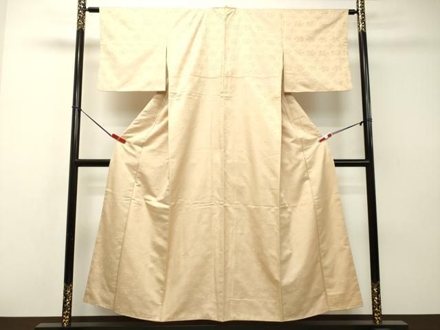 平和屋着物○上質な紬 工房布礼愛 草木染めの茜 草花地紋 肌色 証紙