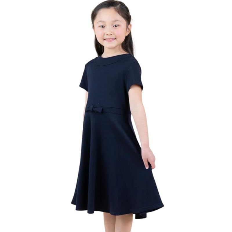 [ショパン] 喪服 女の子 法事 冠婚葬祭 ブラック フォーマル キッズ ジュニア フレア ワンピース 8836-2307 130cm 半袖ネイビー 0