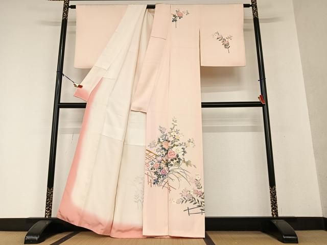 平和屋着物●本加賀友禅作家　南克治　訪問着　花籬文　暈し染め　正絹　逸品　AAAW9315zg 平和屋着物○本加賀友禅作家 南克治 訪問着 花籬文 暈し染め 正絹 逸品