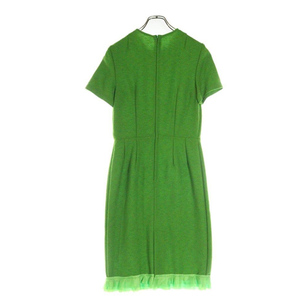 COMME des GARCONS コムデギャルソン 00SS ポリエステル フリンジ切り替え ノーカラー ウール ワンピース ドレス グリーン GO-10019S AD1999 レディース