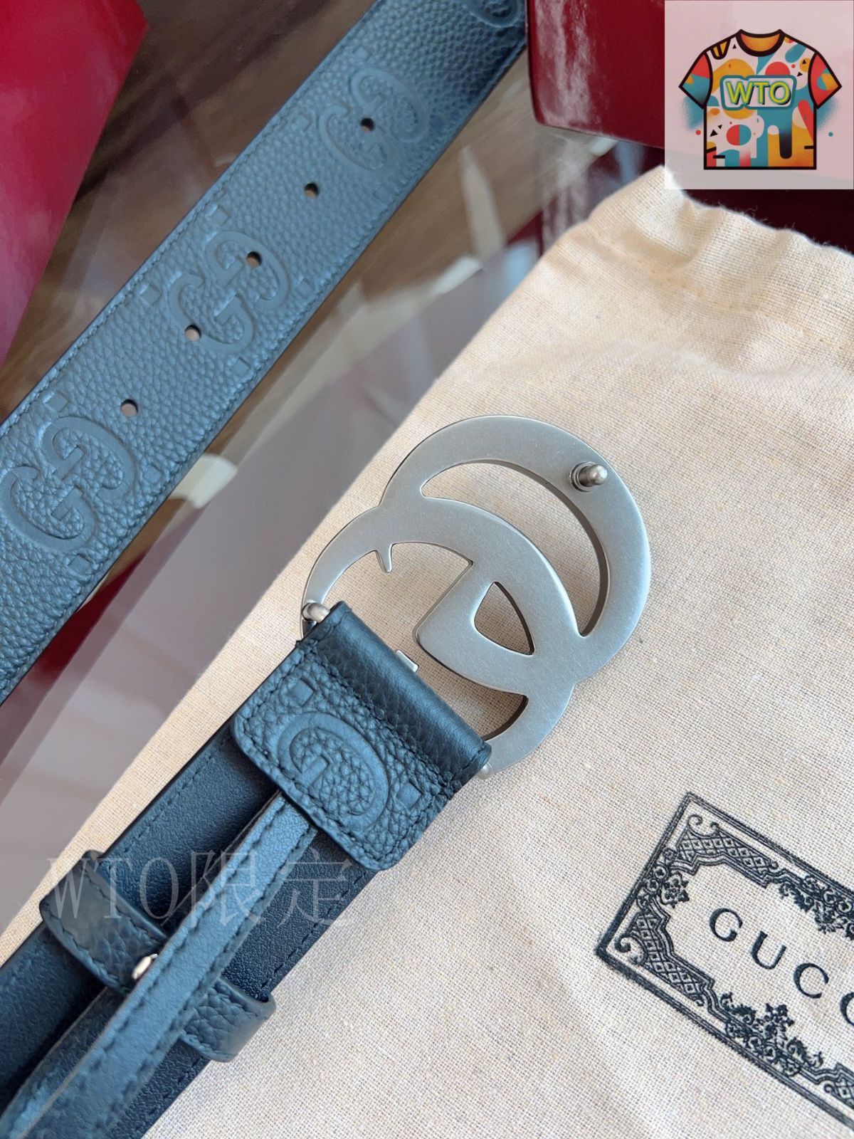 GUCCI GGパターン ベルト 値下げ⭕️ 今日WTO】GUCCI New Model ブラックレザーベルト with GG