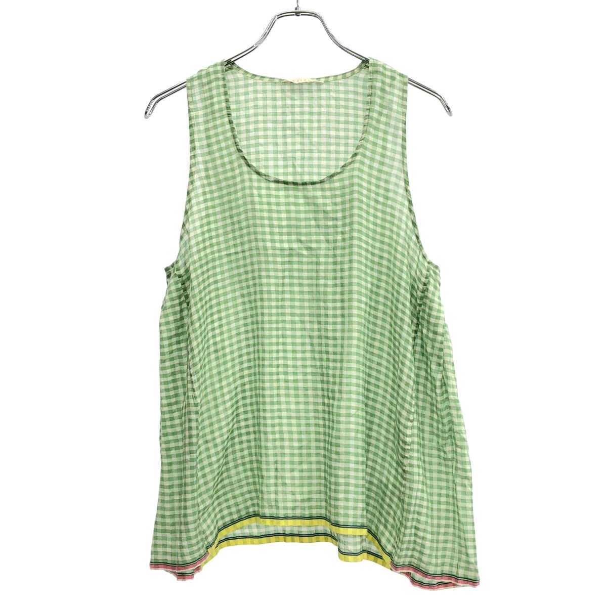 injiri インジリ 24AW ギンガムチェックコットンシルクノースリーブトップス 24050450000230 Jodhpur-108 グリーン L