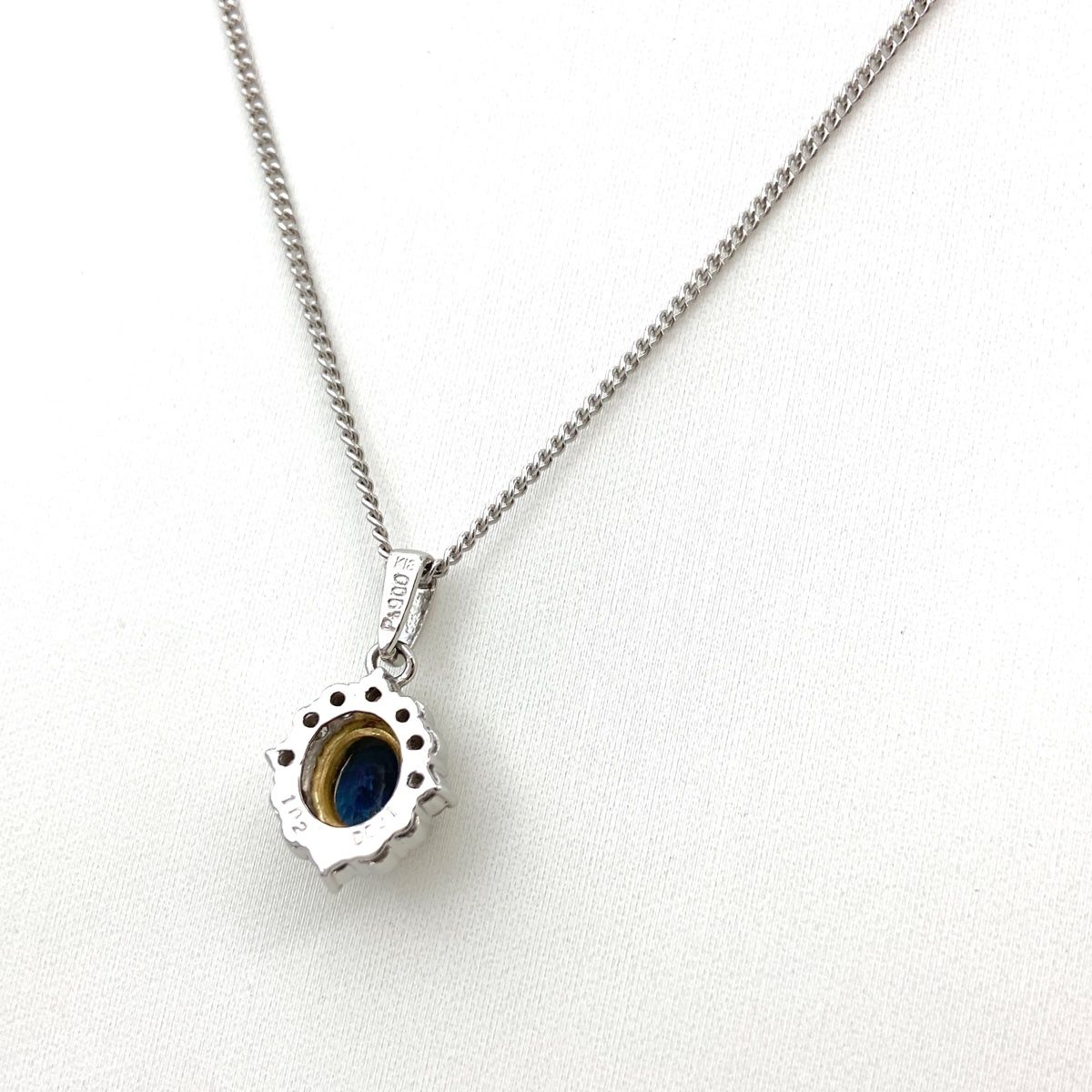 サファイア デザインネックレス プラチナ YG イエローゴールド ペンダント メレダイヤ ネックレス Pt900 Pt850 K18 レディース