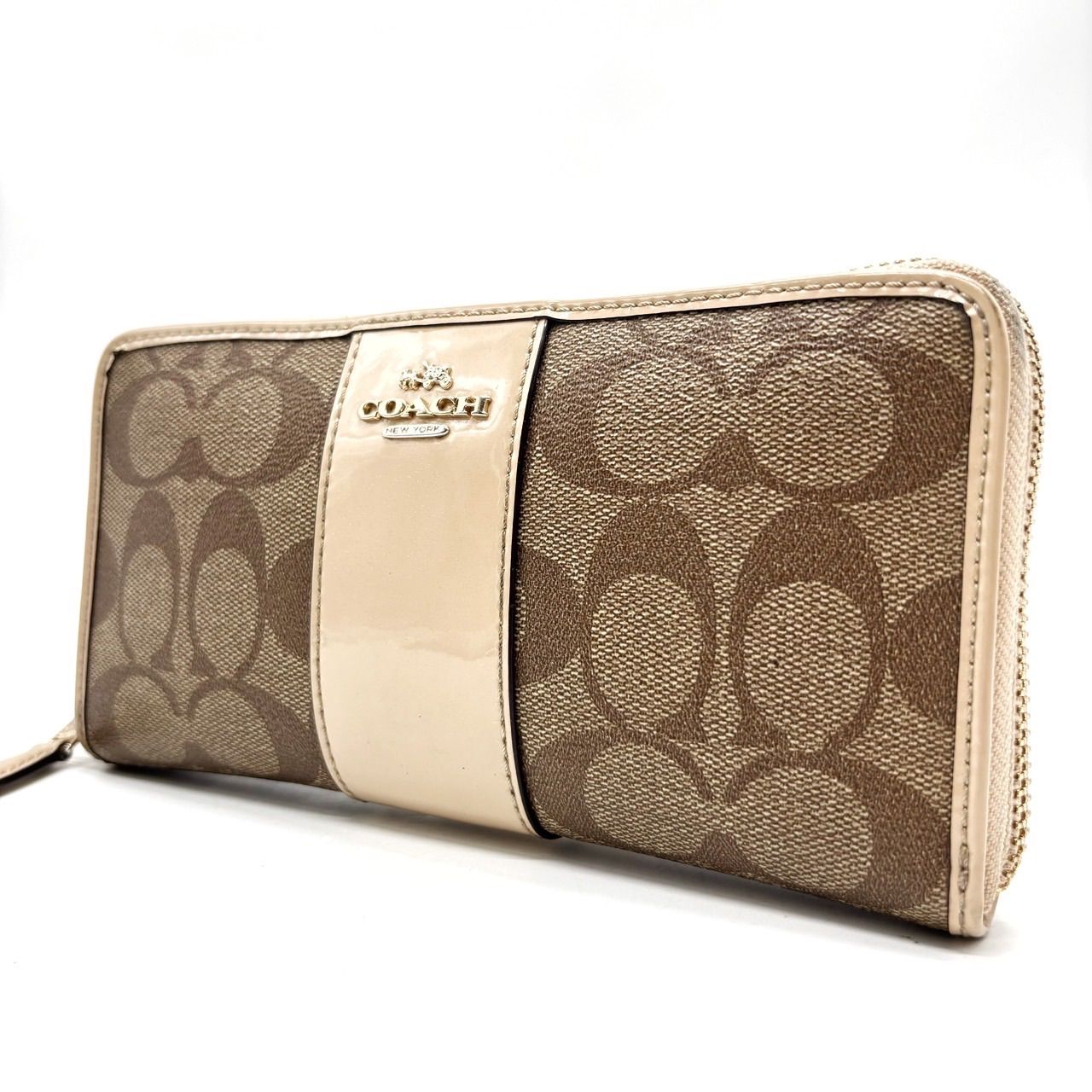 極美品　コーチ　COACH 長財布　ラウンドファスナー　レザー　総柄　エンボス ✨良品✨ COACH コーチ 長財布 ラウンドファスナー 馬車金具