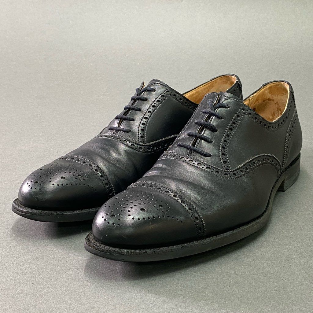 3e10 CROCKETT-JONES クロケットアンドジョーンズ YEOVIL ヨービル メダリオン キャップトゥ ドレスシューズ 7 ブラック レザー 革靴 ビジネス フォーマル