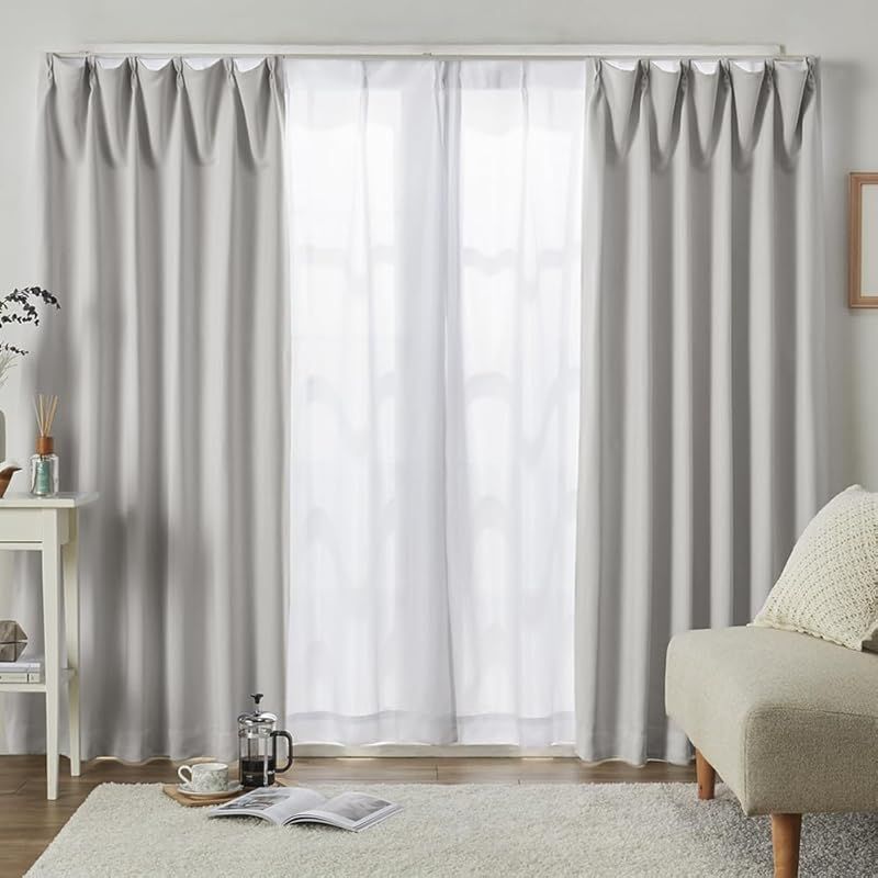 ベルーナ(BELLUNA) カーテン 4枚セット 遮光 1級 遮熱 uvカット 遮光カーテン 4枚セット おしゃれ 北欧 シンプル 幅100 タッセル付 カーテン2枚 レース2枚 ２枚組 アジャスターフック付 洗える (285263-205) 0