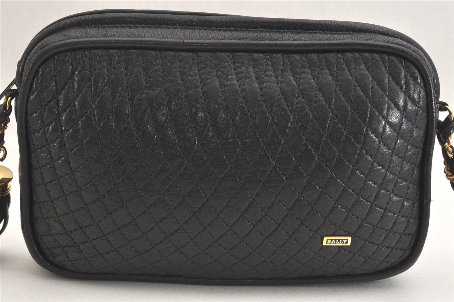 BALLY バリー ヴィンテージ キルティング レザー チェーン ショルダーバッグ 財布 ブラック 2489N