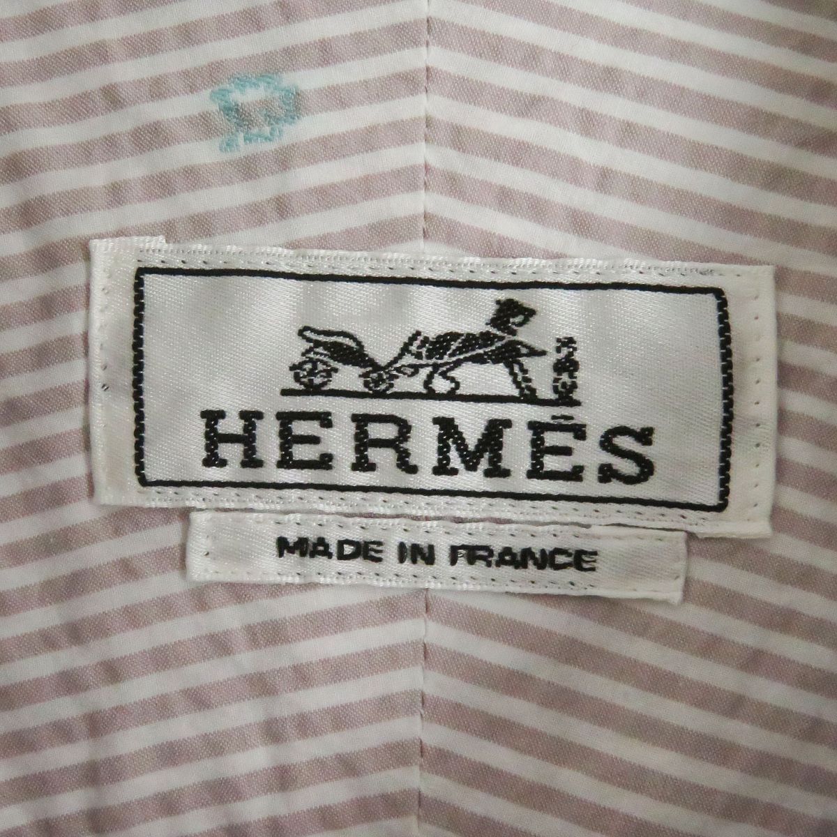 美品□22SS HERMES/エルメス ストライプ柄 エンブロイダリー セリエボタン コットン 長袖シアサッカーシャツ/柄シャツ 15/38 フランス製