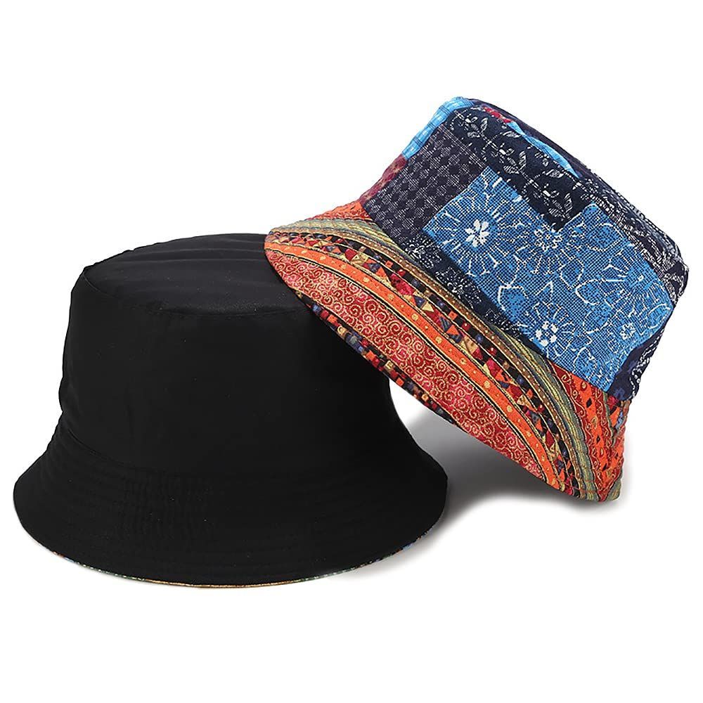 数量 メンズ 男女兼用 レディース コットン アウトドア 夏フェス キャンプ 登山 帽子 バケハ カジュアル リバーシブル ストリート パッチワーク柄＆黒 バケットハット ユニセックス EnergyPower
