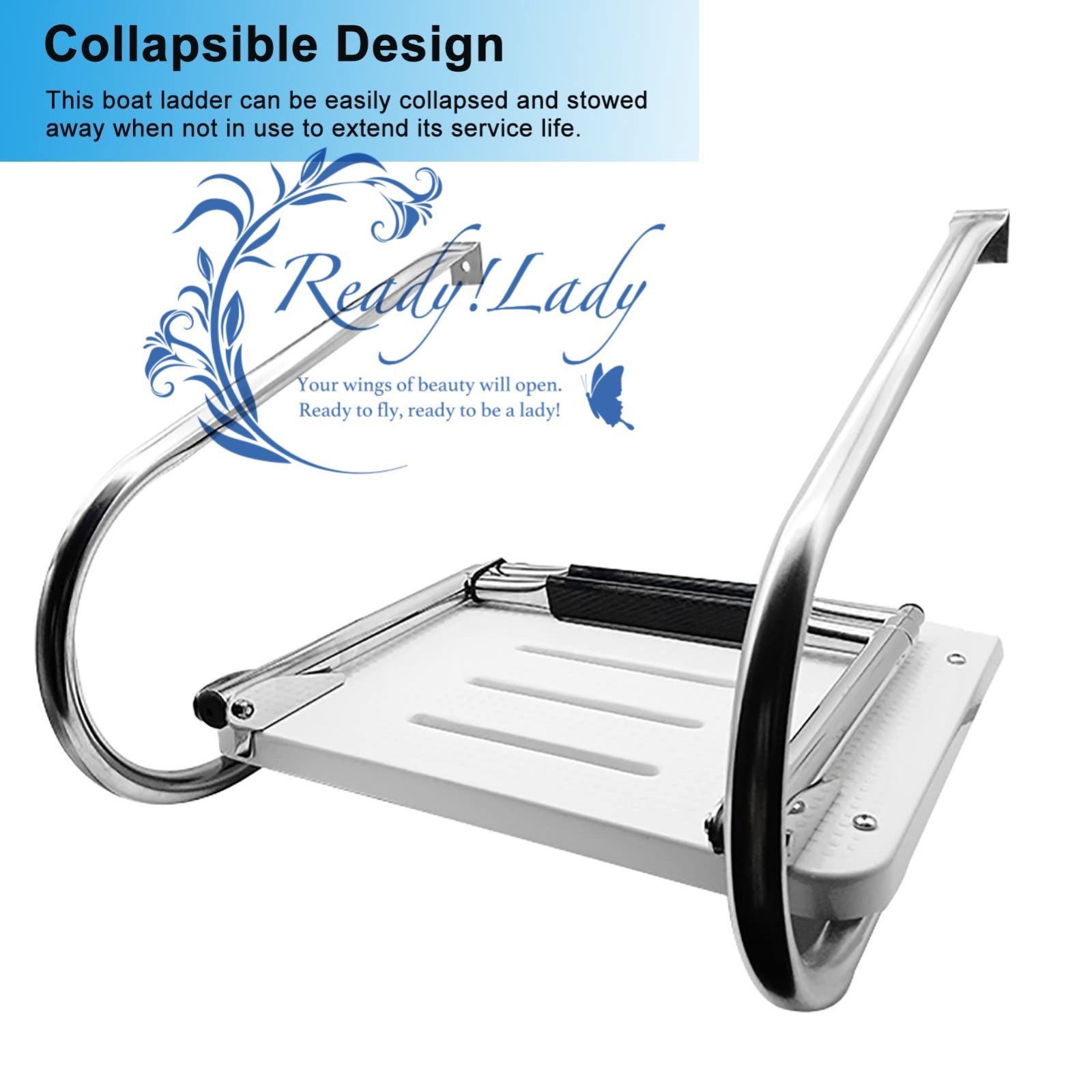 普段使いに最適 ボート用 船 梯子 ラダー マリンボートはしご ボート用 船 梯子 2|3ステップ 折りたたみ プールラダー 鋼 船内ボートラダー ペダルと スイムプラットフォーム 手すりはしご マリンボートヨット用 3 Step